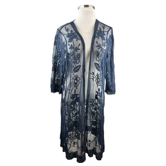 Lane Bryant Floral Lace Sheer Kimono Open Front Overpiece Duster Plus Size 22/24 - Picture 11 of 12